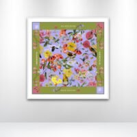 FRAMED MEMORIA HARDIN LILA & OLIVE SILK FOULARD