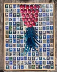 Upside Down Pineapple On Blue Stamps