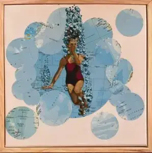 Bubble girl in wooden frame