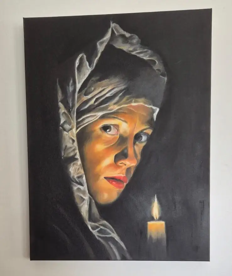 Lady with candle by Carolien Hodge, original art from Aruba