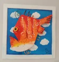 Framed Wood Orange Fish