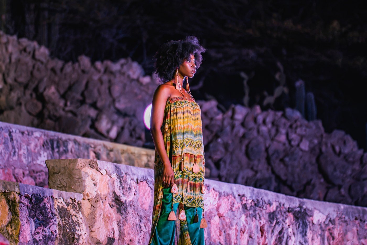 A model on the stone terraces of Grot di Lourdes, Art Fashion 2026